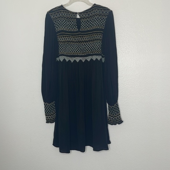 Free People‎ Late Night Picnic Mini Dress in Black Long Sleeve size medium - Picture 7 of 7